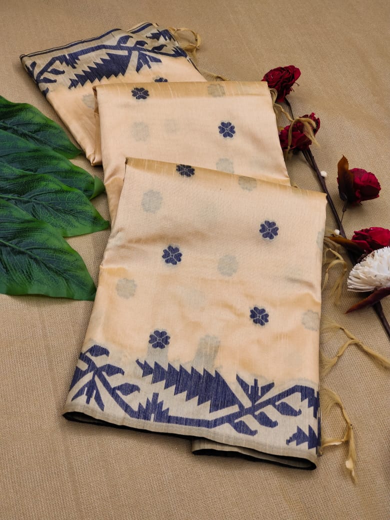 Banglori Handloom Raw Silk Cream Saree
