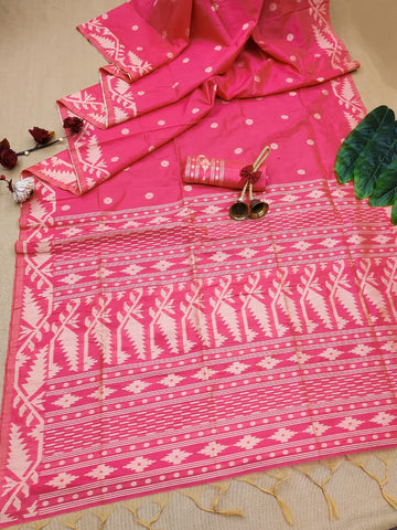 Banglori Handloom Raw Silk Pink Saree