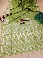 Banglori Handloom Raw Silk Mahendi Saree
