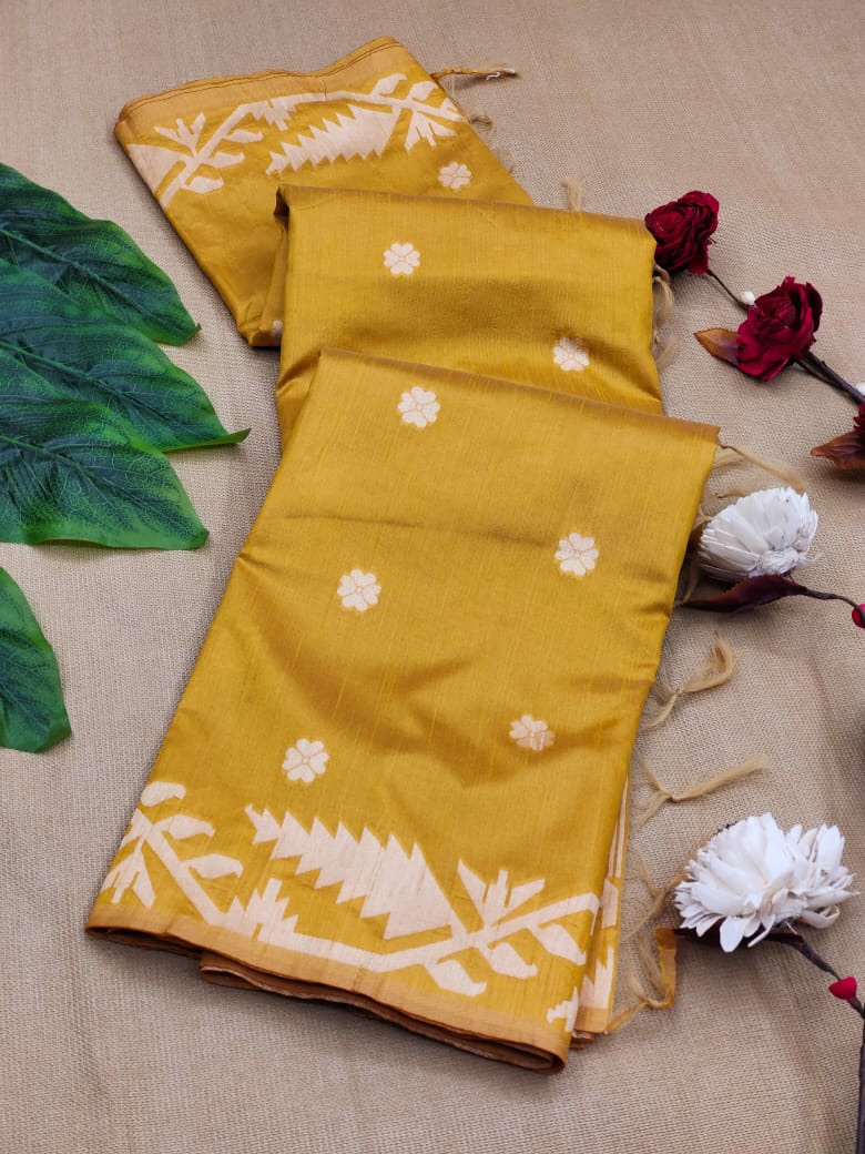Banglori Handloom Raw Silk Yellow Saree