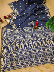 Banglori Handloom Raw Silk Blue Saree