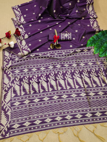 Banglori Handloom Raw Silk Purple Saree