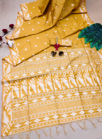 Banglori Handloom Raw Silk Yellow Saree