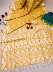 Banglori Handloom Raw Silk Yellow Saree