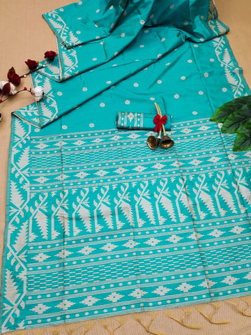 Banglori Handloom Raw Silk Blue Saree