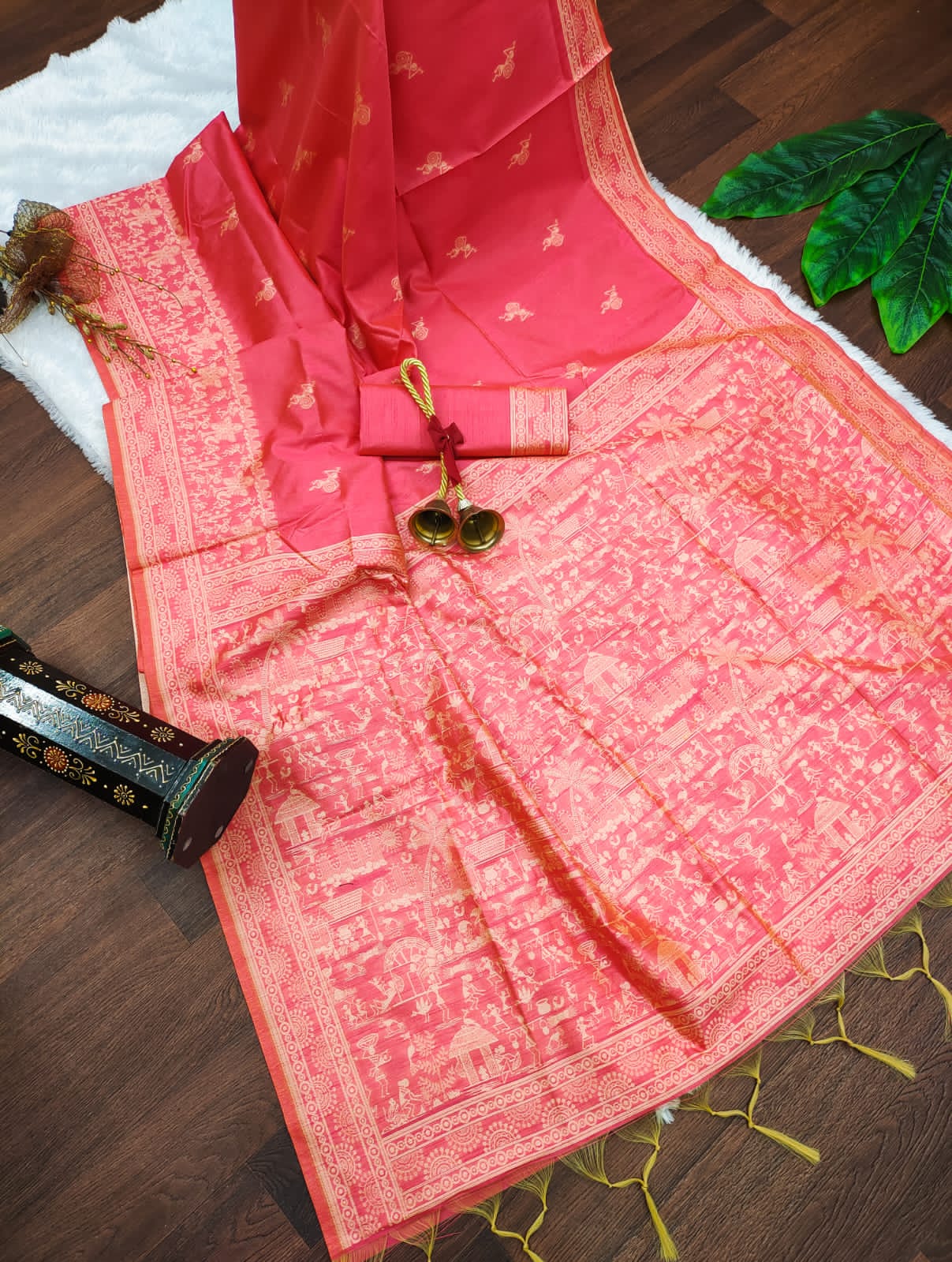 Banglori Handloom Raw Silk Red Saree
