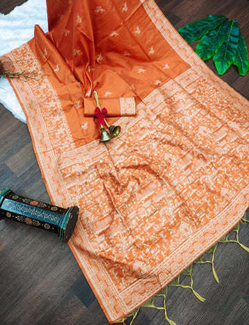 Banglori Handloom Raw Silk Orange Saree