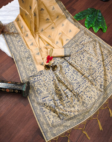 Banglori Handloom Raw Silk Cream Saree