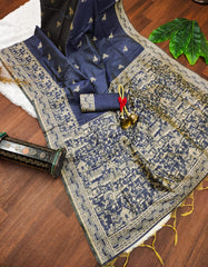 Banglori Handloom Raw Silk Blue Saree