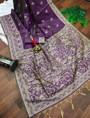 Banglori Handloom Raw Silk Purple Saree