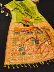 Soft Raw Silk Parrot Orange Saree