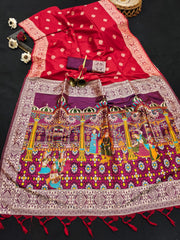 Soft Raw Silk Red Purple Saree