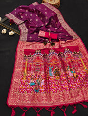 Soft Raw Silk Purple Red Saree