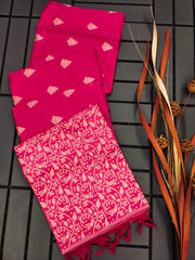 Banglori Handloom Raw Silk Pink Saree