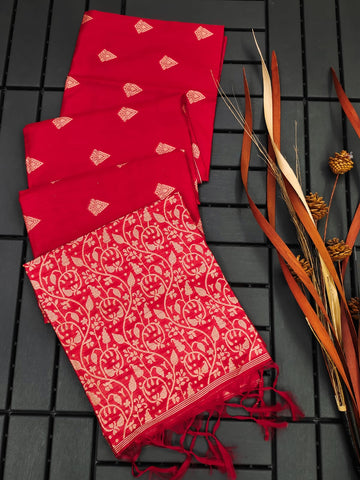 Banglori Handloom Raw Silk Tometo Red Saree