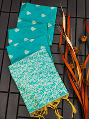 Banglori Handloom Raw Silk Ocean Green Saree