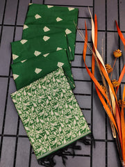 Banglori Hadloom Raw Silk Dark Green Saree