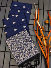 Banglori Hadloo Raw Silk Dark Blue Saree
