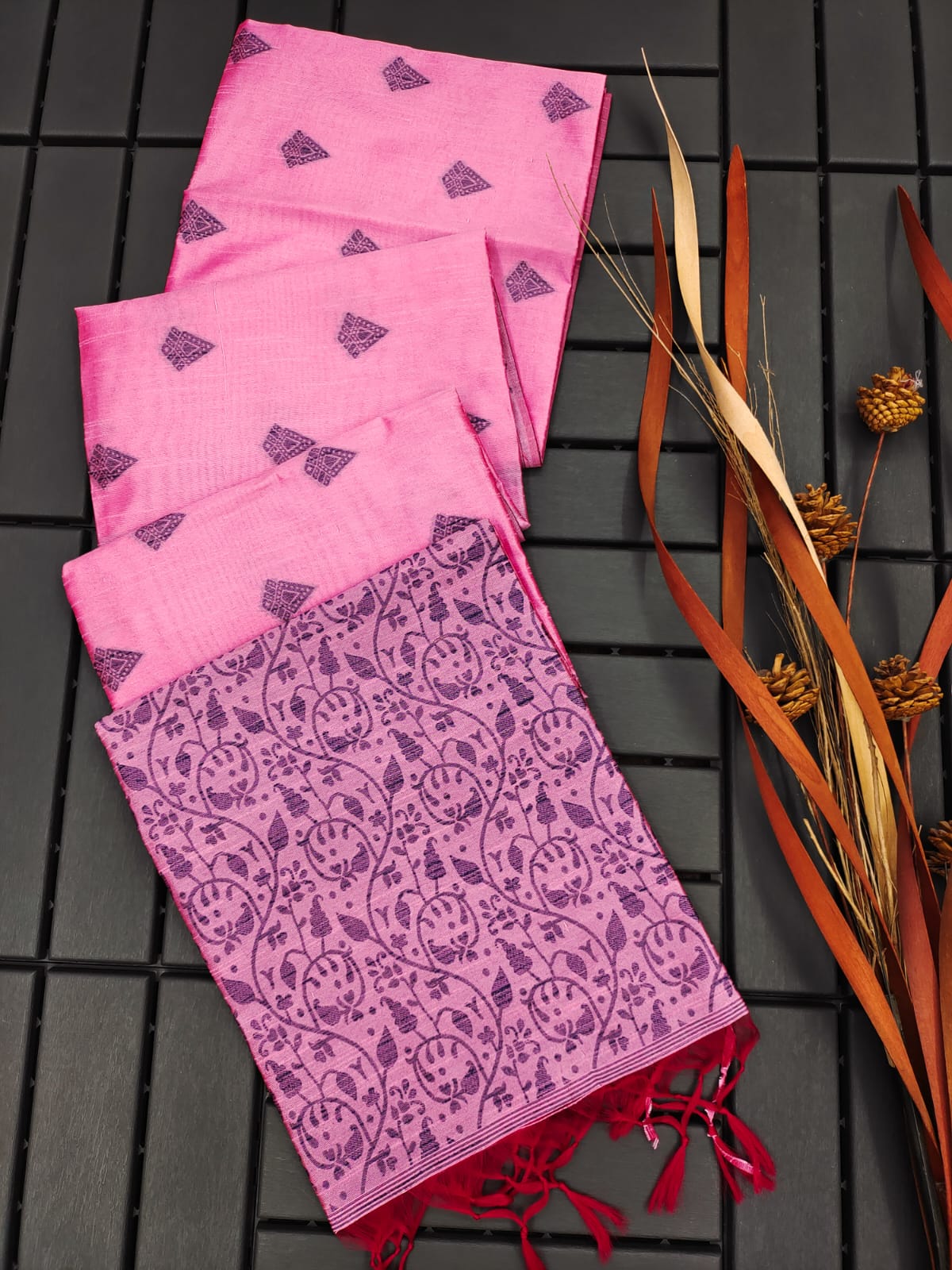 Banglori Handloom Raw Silk Light Pink Saree
