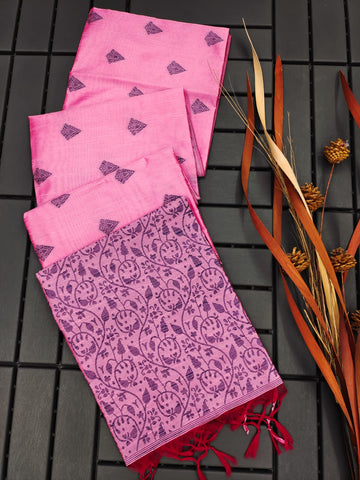 Banglori Handloom Raw Silk Light Pink Saree