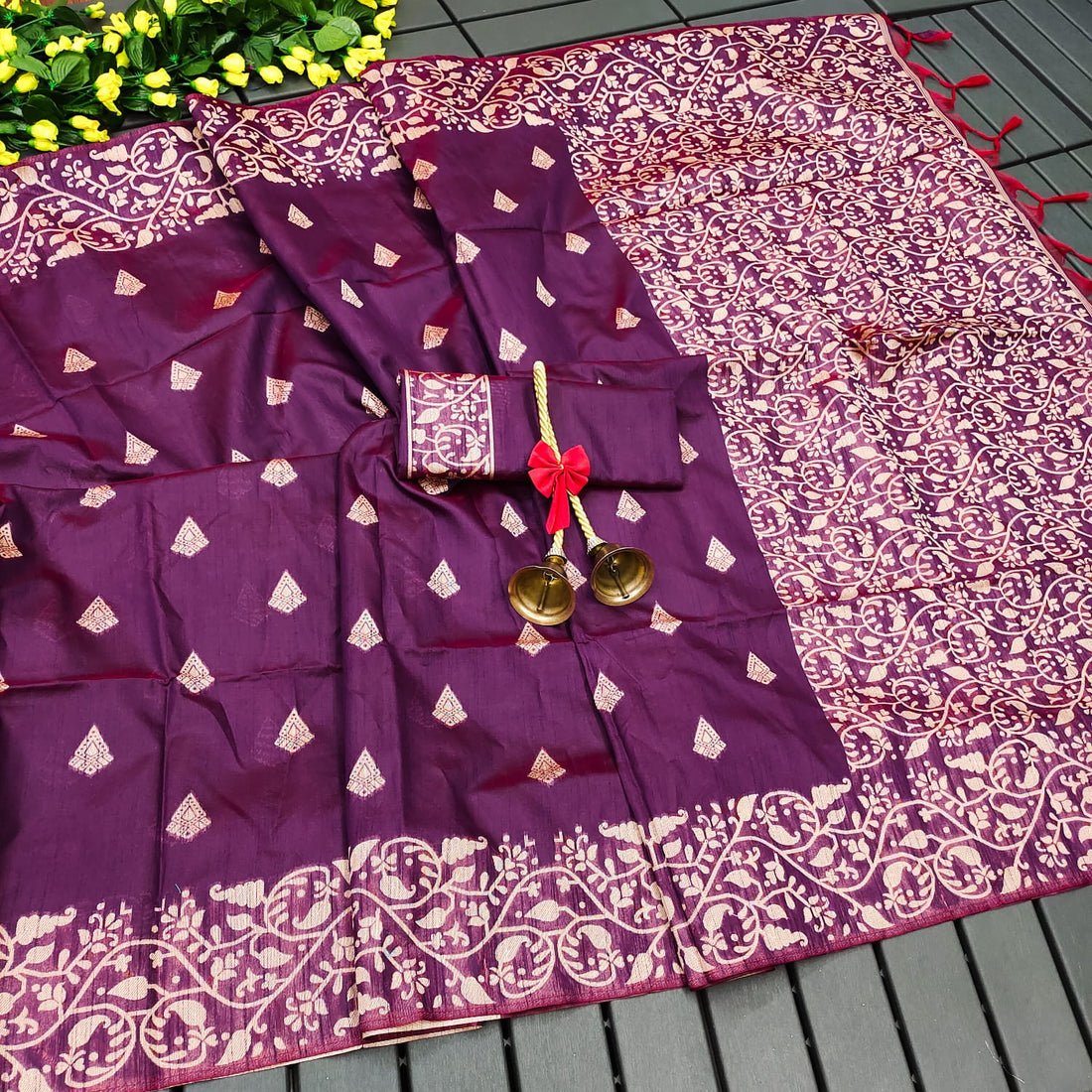 Banglori Handloom Raw Silk Purpule Saree
