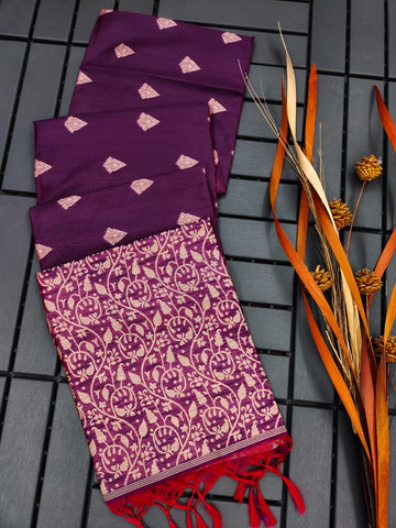Banglori Handloom Raw Silk Purpule Saree