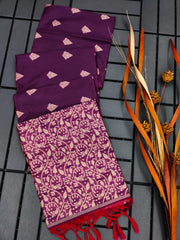 Banglori Handloom Raw Silk Purpule Saree