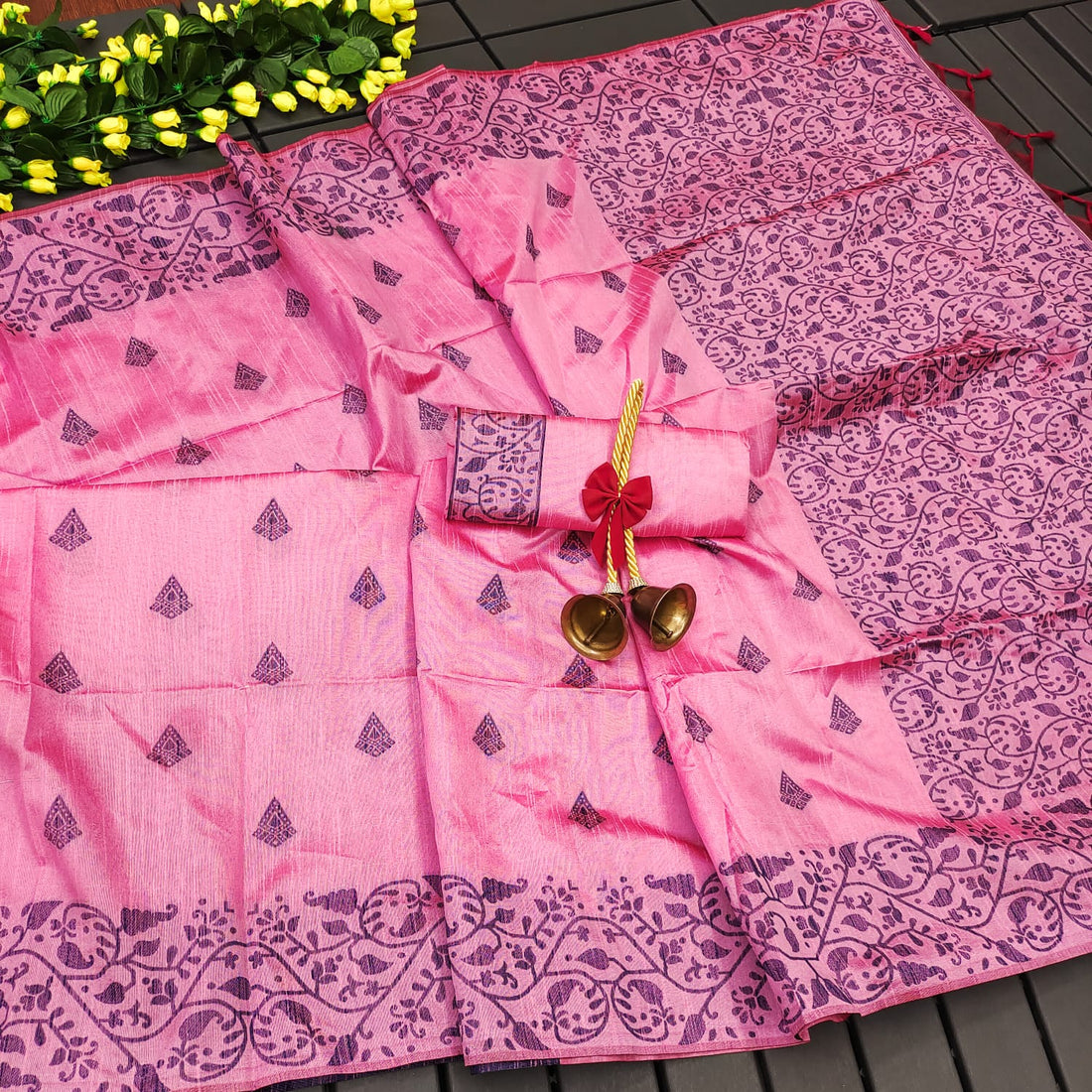 Banglori Handloom Raw Silk Light Pink Saree
