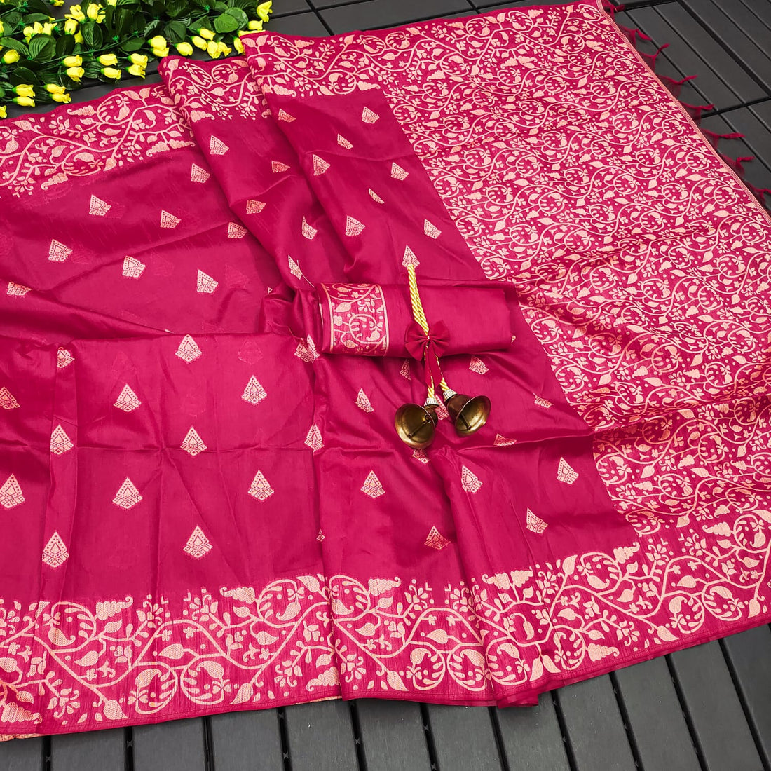 Banglori Handloom Raw Silk Pink Saree