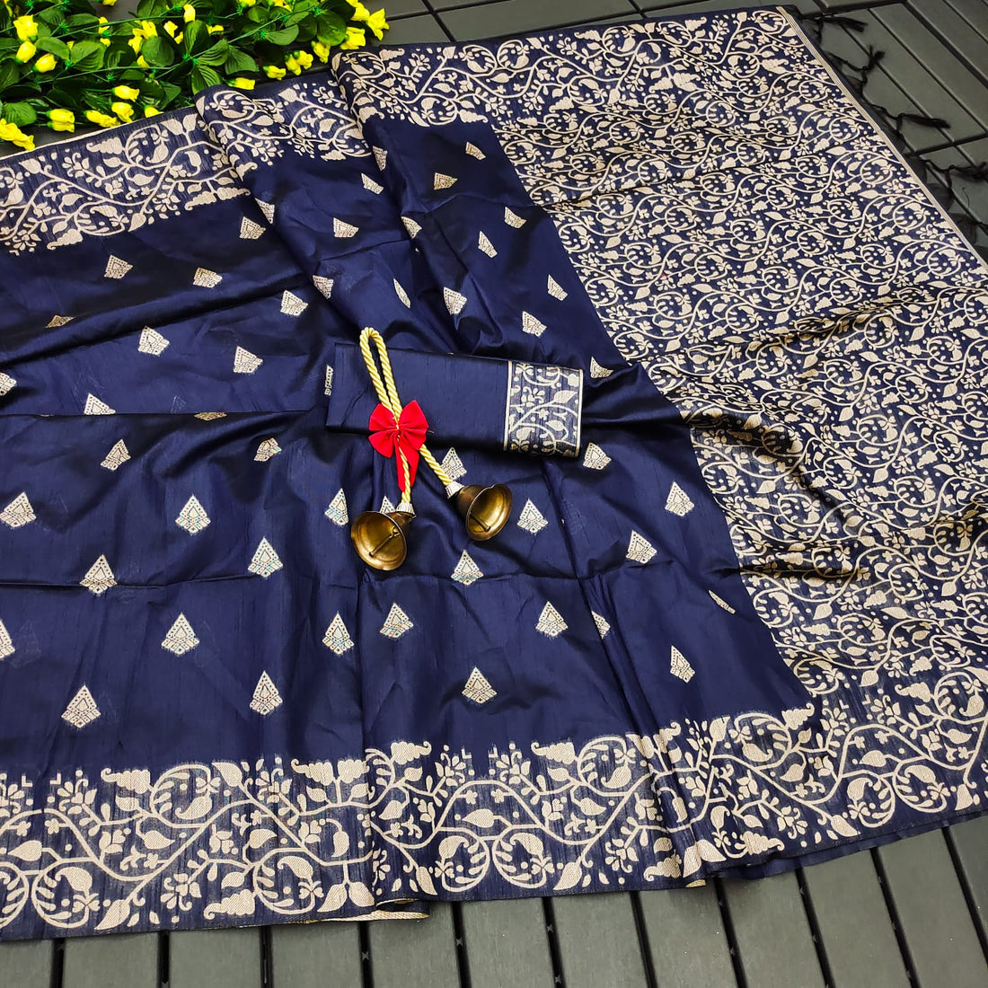 Banglori Hadloo Raw Silk Dark Blue Saree