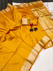 Premium Tussar Silk Yellow Saree