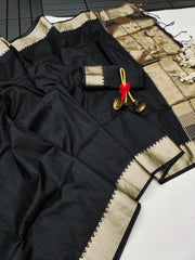 Premium Tussar Silk Black Saree
