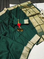 Premium Tussar Silk Green Saree