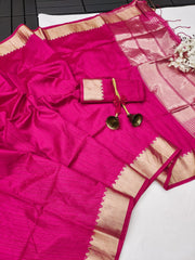 Premium Tussar Silk Dark Pink Saree
