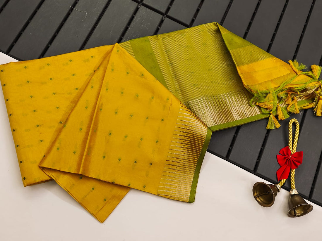 Semi Tussar Silk Yellow Saree