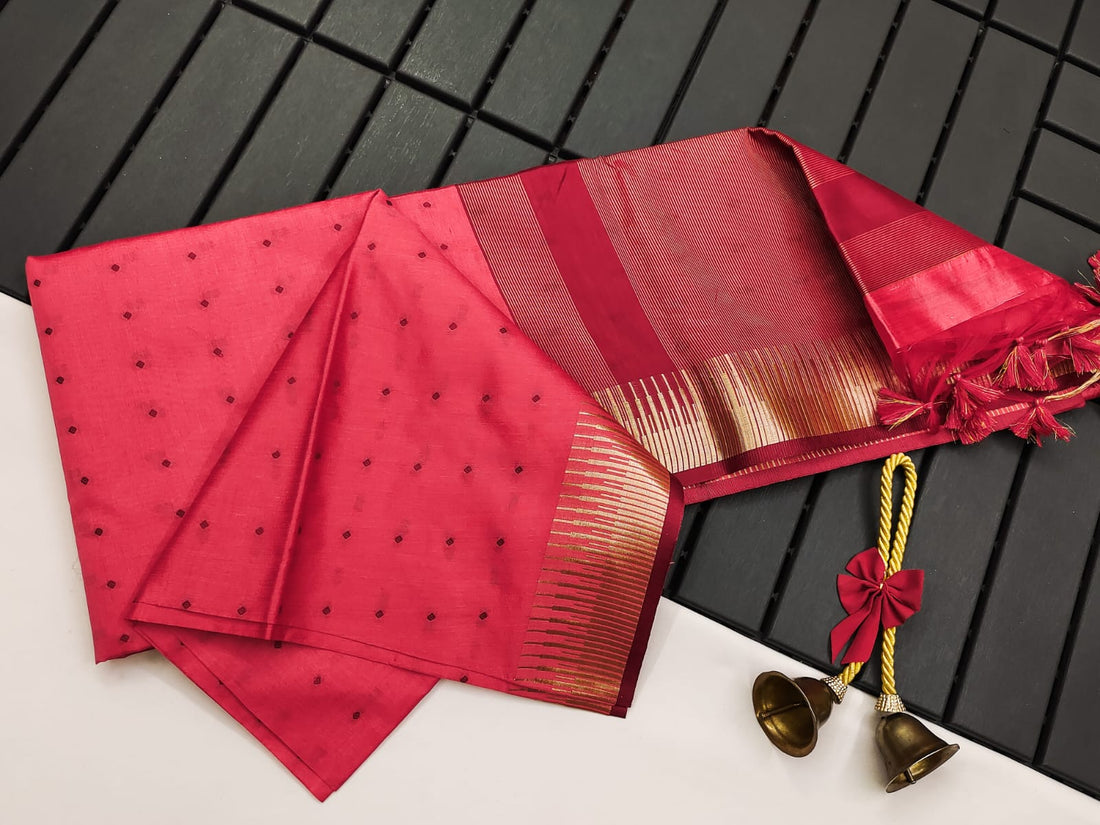 Semi Tussar Silk Red Saree