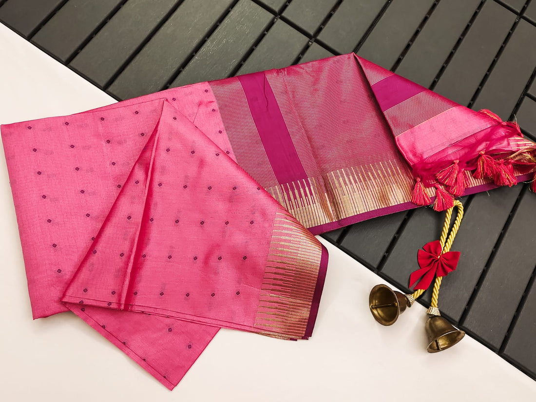 Semi Tussar Silk Pink Saree