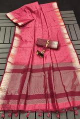 Semi Tussar Silk Red Saree