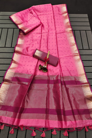 Semi Tussar Silk Pink Saree