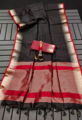 Semi Tussar Silk Bleck Saree