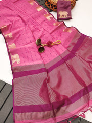 PREMIUM KHADI RAW SILK  PINK  SAREE