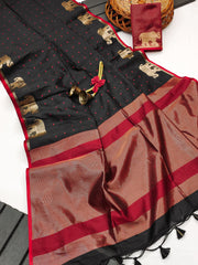 PREMIUM KHADI RAW SILK BLACK SAREE