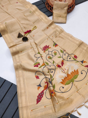 Premium Soft moga cotton paithani pich saree