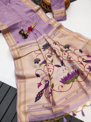 Premium Soft moga cotton paithani purple saree