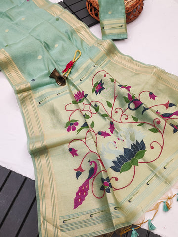 Premium Soft moga cotton paithani saree