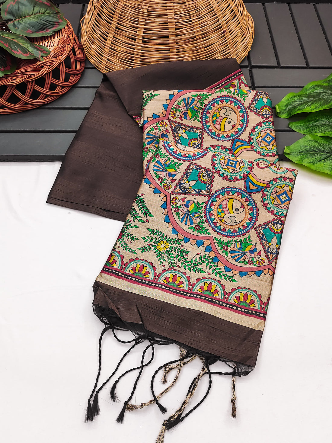 Soft Khdi Raw Silk Brown Saree