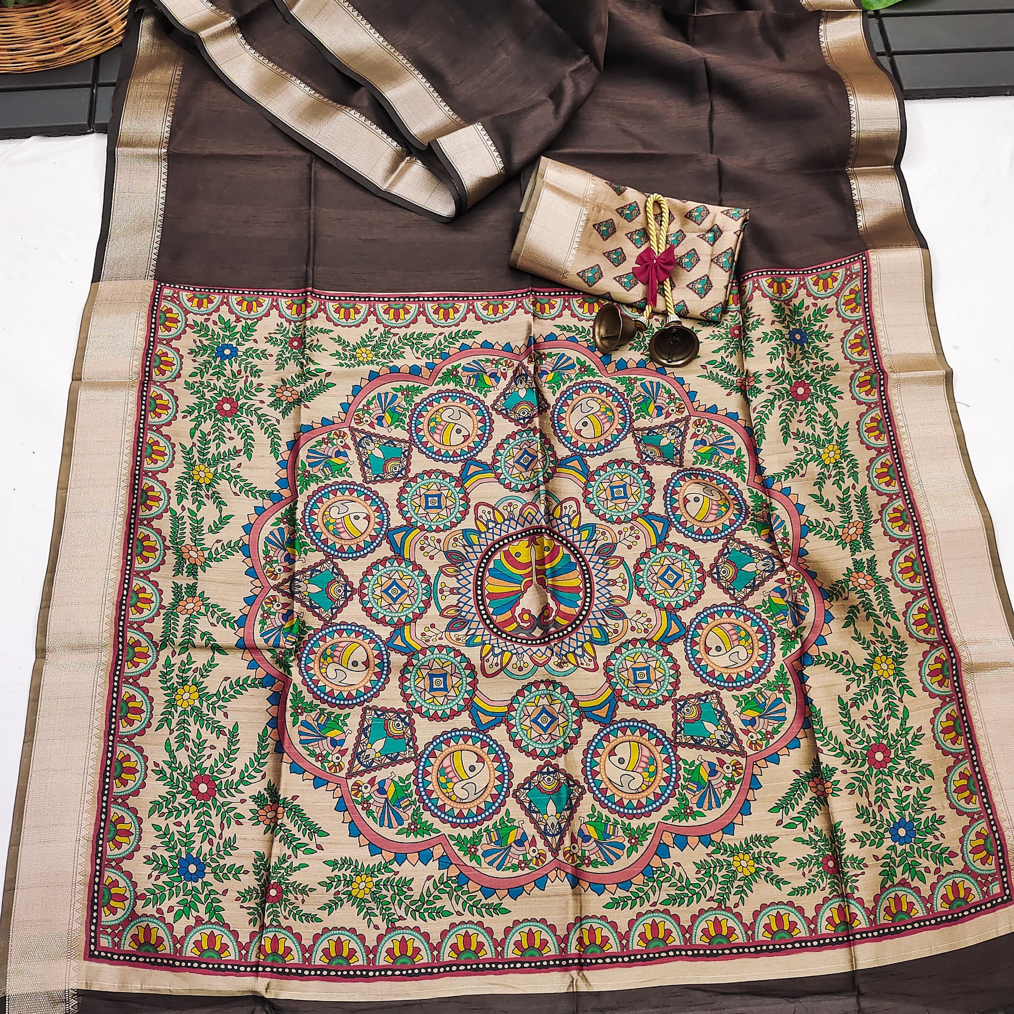 Soft Khdi Raw Silk Brown Saree