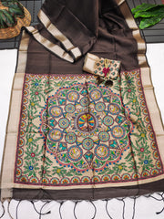 Soft Khdi Raw Silk Brown Saree