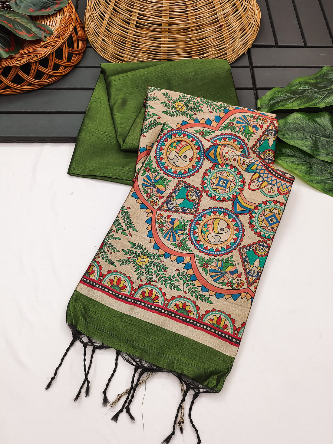 Soft Khadi Raw Silk Green Saree