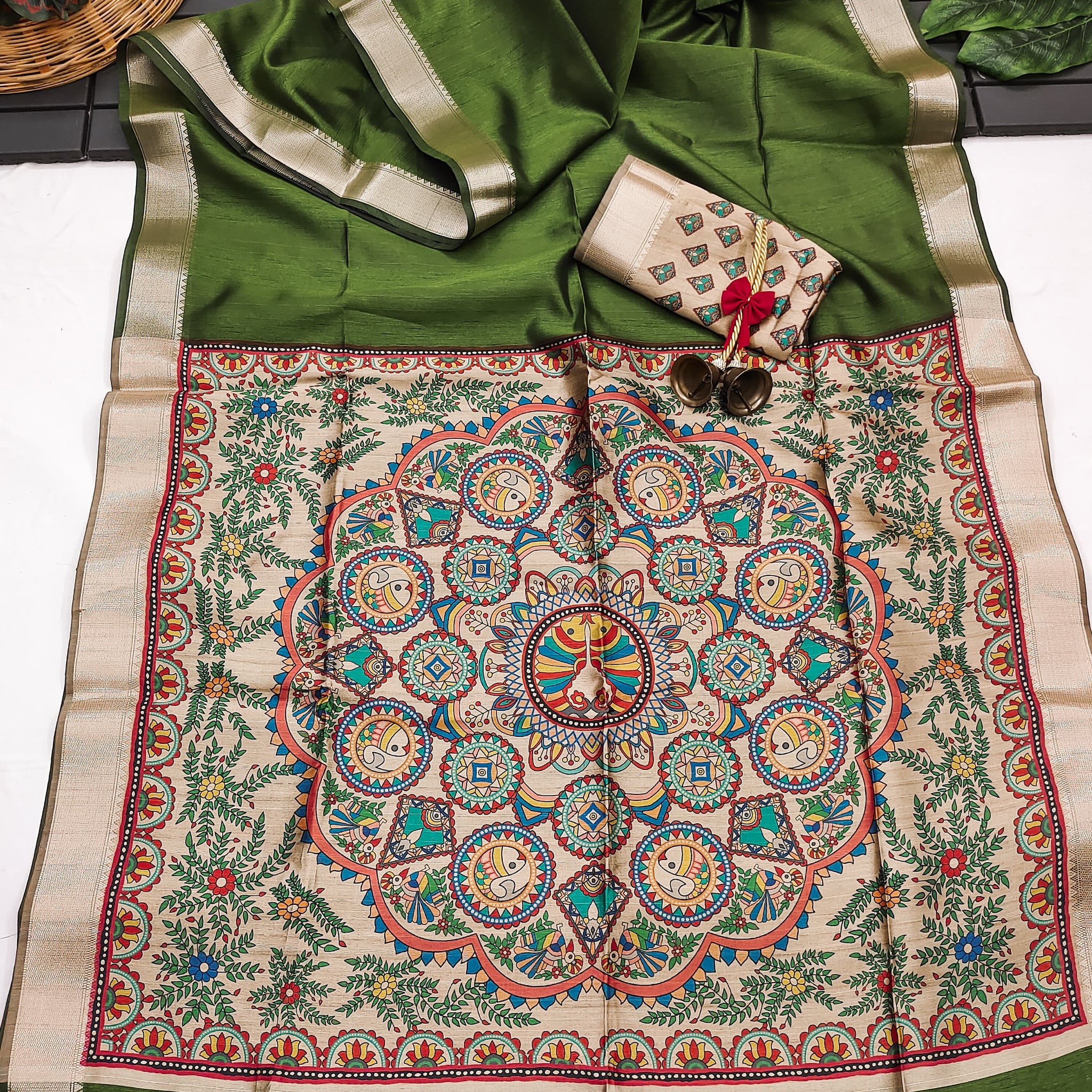 Soft Khadi Raw Silk Green Saree